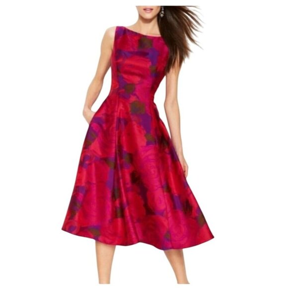 Adrianna Papell Dresses & Skirts - Adrianna Papell Floral Fit and Flare Dress 10 Jacquard Cocktail Easter Wedding